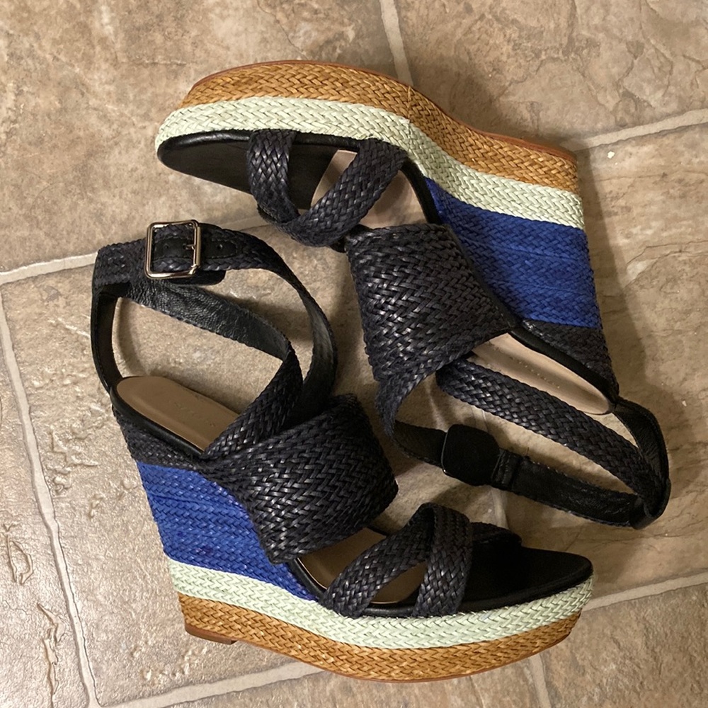Braided leather platform wedges